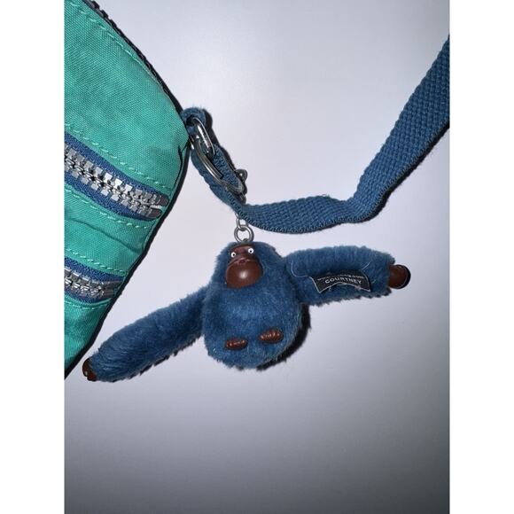 Kipling Crossbody 3 Pocket Mini Purse Bag Monkey Charm Turquoise Teal Blue Green - Picture 3 of 7